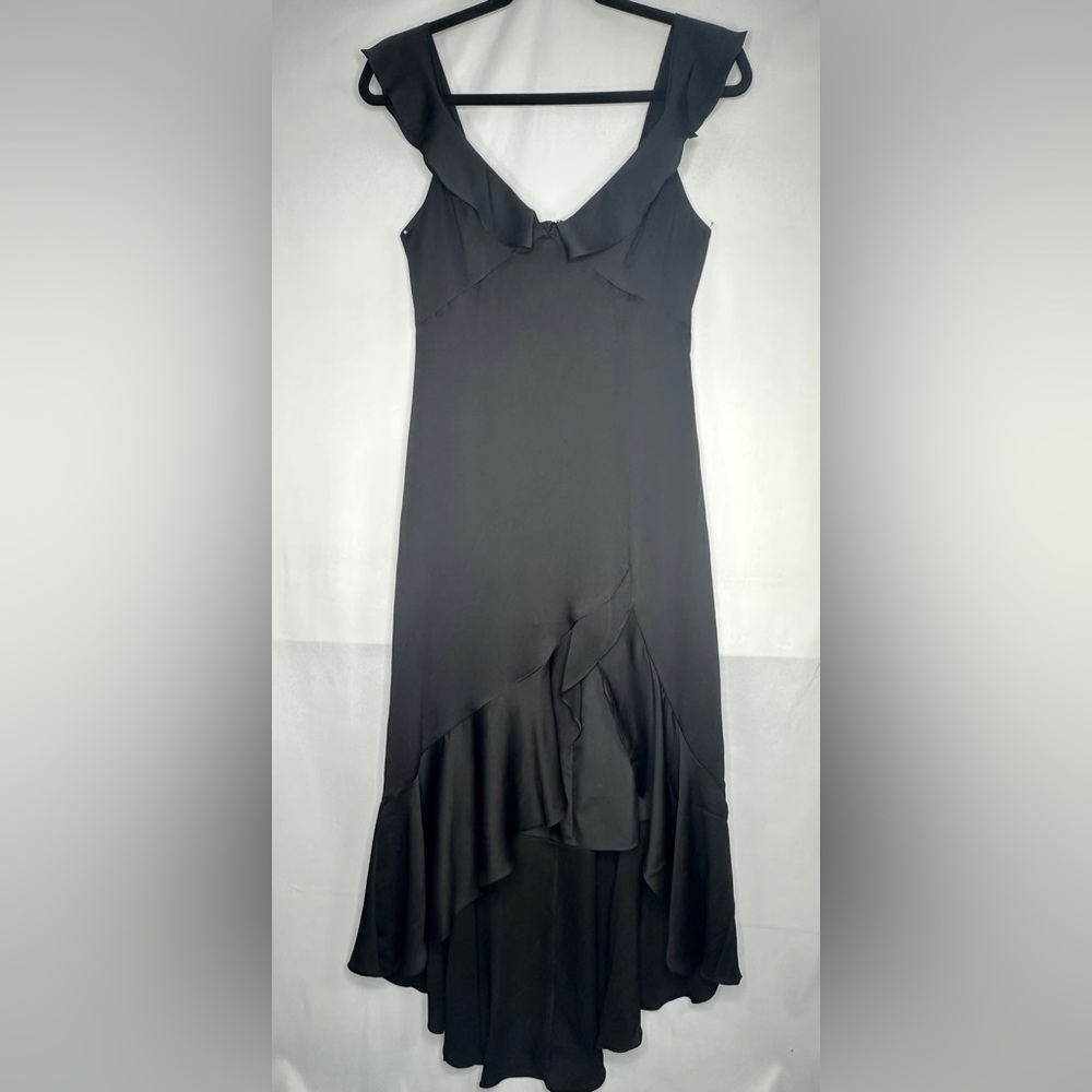 Express Black‎ V-Neck Ruffle Dress High  Low Hem Witchy Sz 10